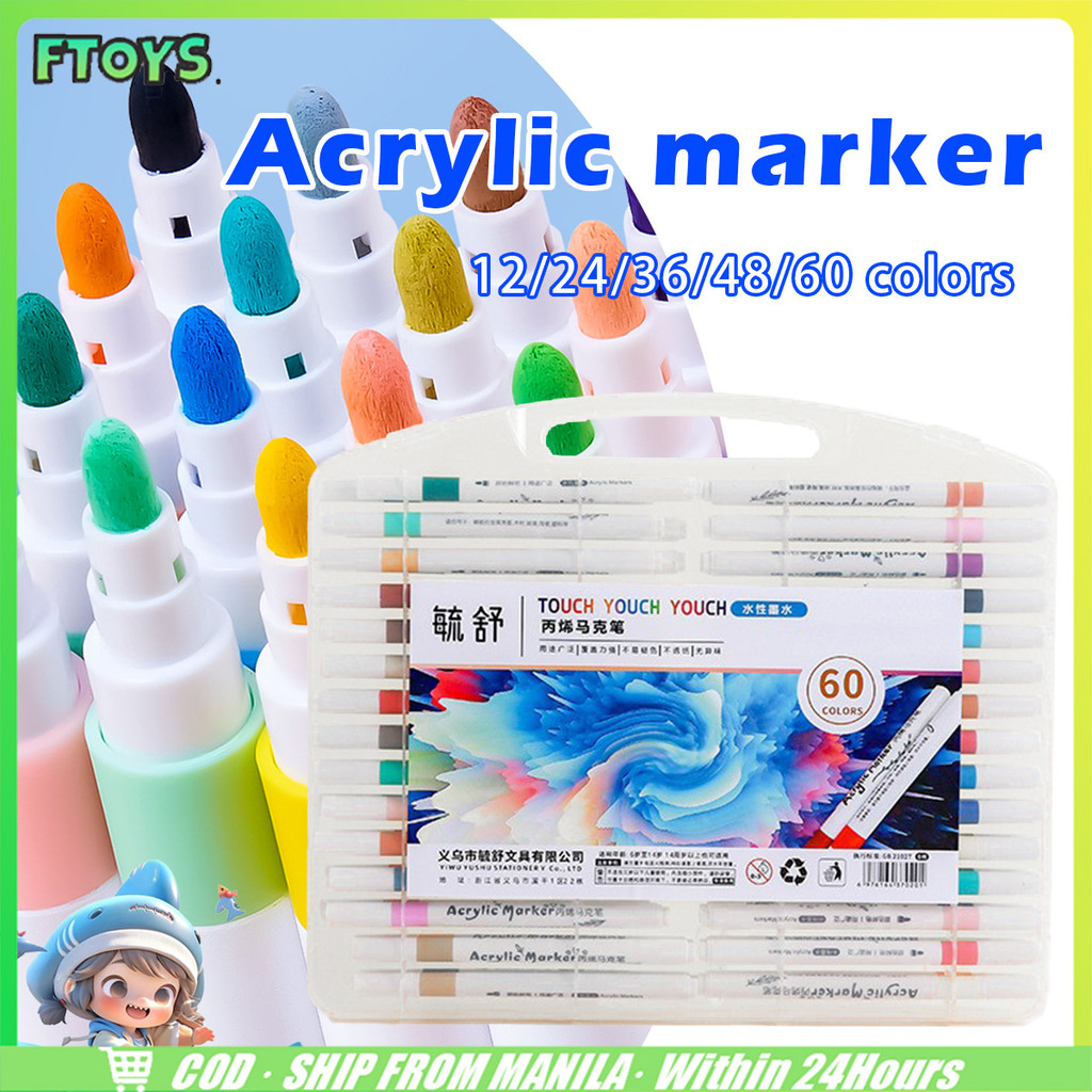 จัดส่งใน24ซม.ปากกามาร์คเกอร์อะคริลิค12/24/36/48/60 สี ปากกา paint markerกันน้ำ เขียนแก้ว /พลาสติก/ไม้ ได้