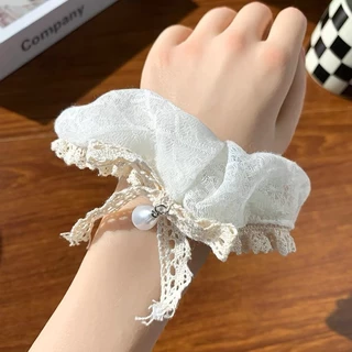 ลูกไม้ Scrunchy Hair Tie ครีมลูกไม้สีขาว Fairy Head ดอกไม้