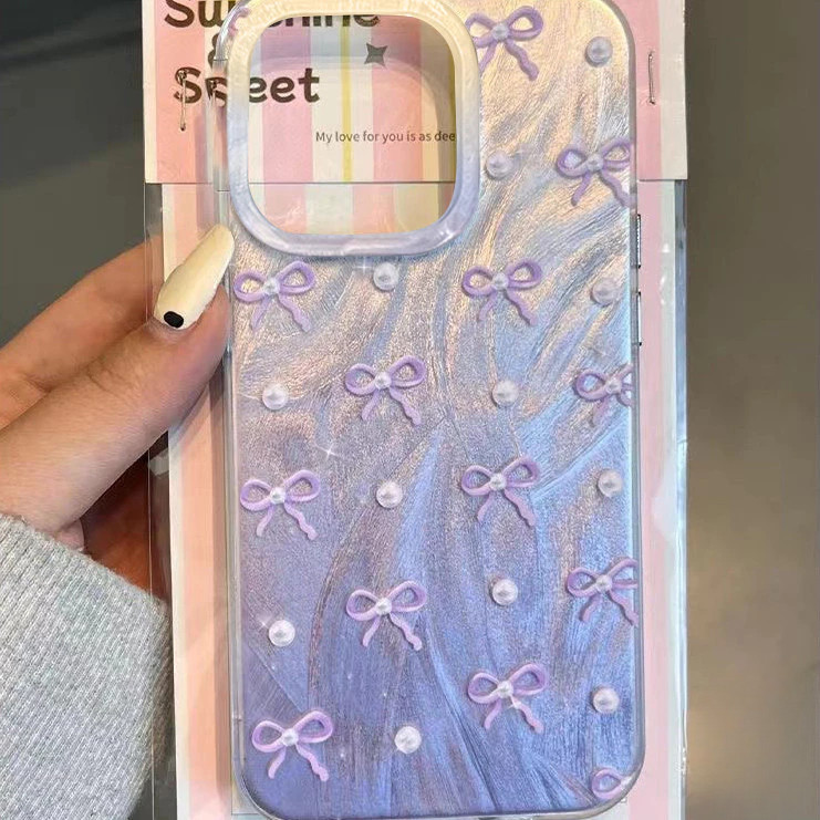 โบว์สีชมพูหวานเข้ากันได้เคสไอโฟน 16 13 11 15 12 14 Pro Max XR 16 14 15 7 8 Plus XS MAX X SE ไข่มุกแฟชั่น TPU นุ่มเคส