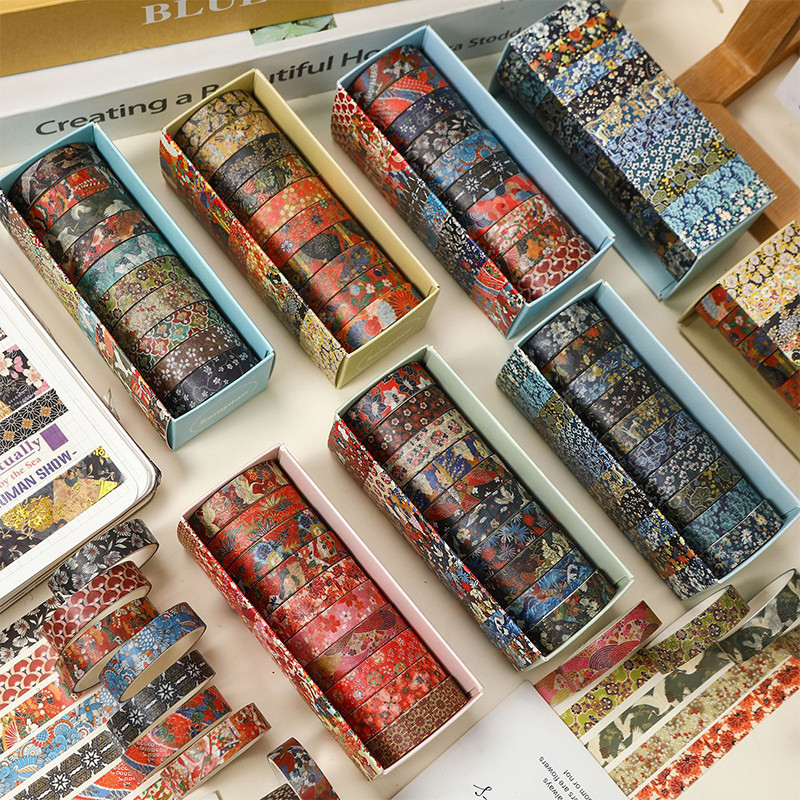 10 ม้วน Boxed Vintage Ukiyo-e Series Basic Washi Tape สติกเกอร์ตกแต่ง DIY วัสดุ Masking Tapes