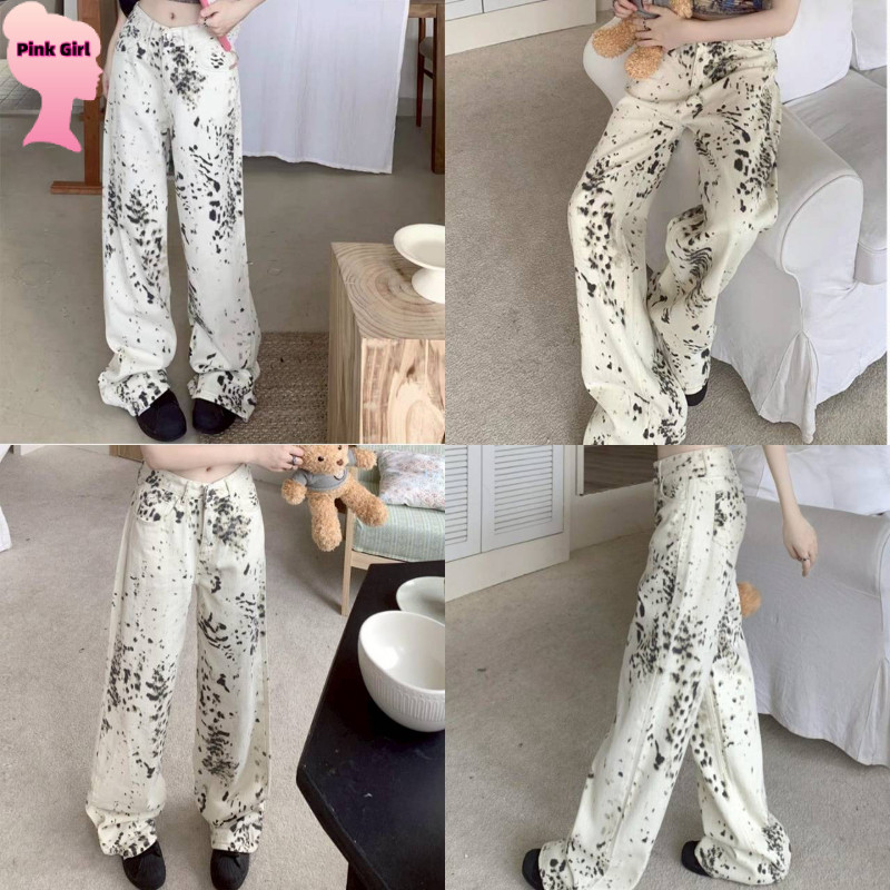 💋Pink girl💋​พร้อมส่ง กางเกงขายาวเอวสูง ลายงูสีครีม เท่ไม่ซ้ำใคร' NZ1850