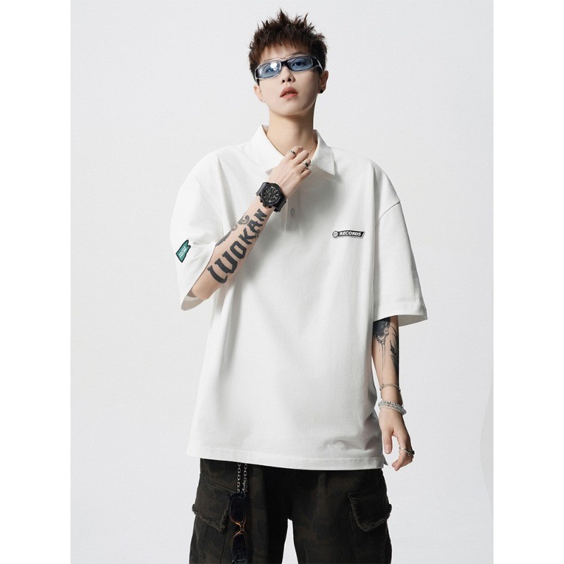 M-8XL เสื้อโปโลสีดําสไตล์เกาหลีผู้ชายขนาดบวกเสื้อยืดเรียบง่ายสบายๆหลวมแขนสั้นด้านบน - รูปที่ 3