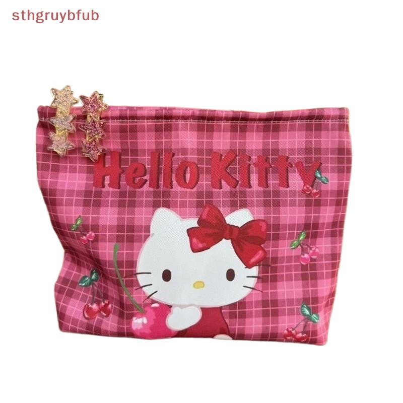 STHB น่ารัก Sanrio Hello Kitty กระเป๋าเครื่องสําอาง KT Cat พิมพ์กระเป๋าถือกระเป๋าเดินทางขนาดใหญ่ความจุแบบพกพากระเป๋าแป้งกระเป๋าเก็บสาวของขวัญ TH