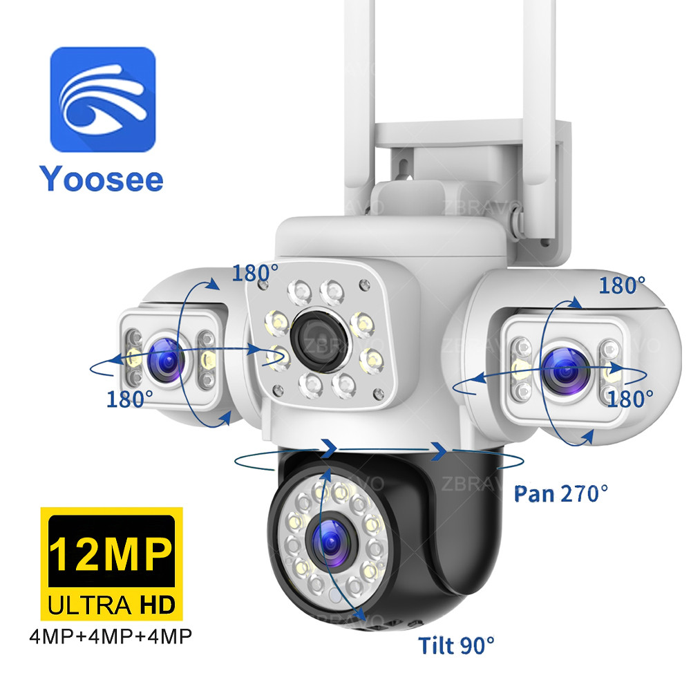 Yooseeกล้องวงจรปิด6K12MP3เลนส์3หน้าจอ WiFi IP กล้องกลางแจ้ง AI การติดตามอัตโนมัติการบันทึก LOOP Panoramic PTZ มุมกว้าง