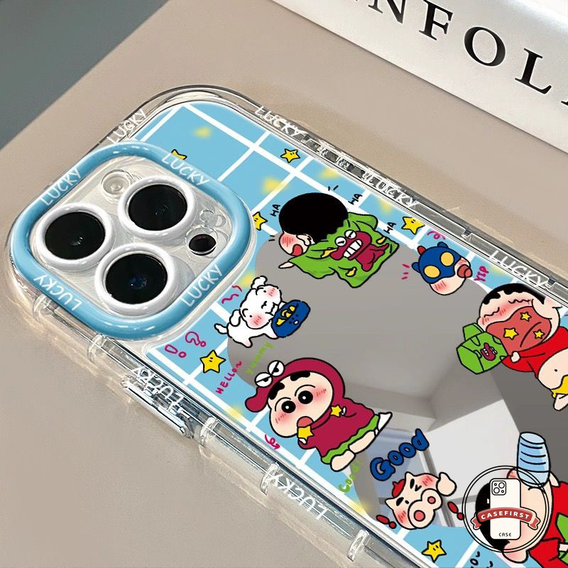 การ์ตูนจระเข้ดินสอสีชิน - ชานสร้างกระจกขึ้นมาเคส IPhone 11 15 14 13 12 16 Pro Max XR 7 8 15 14 16 Plus 7Plus XS Max X SE