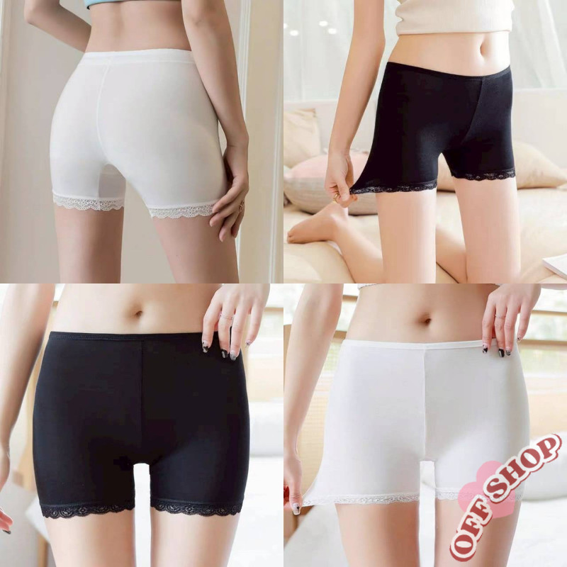 OFF SHOP  ใหม่ 2025 กางเกงขาสั้น ซับใน ผ้าบางสีพื้น ขอบลูกไม้’ KK7085 – โปรปัง