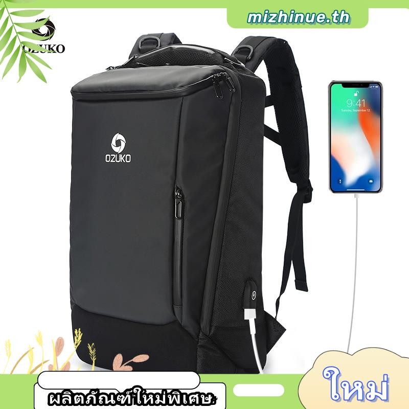 Ozuko กระเป๋าเป้สะพายหลังกระเป๋าแล็ปท็อปกันน้ําชาร์จ Usb สําหรับผู้ชาย
