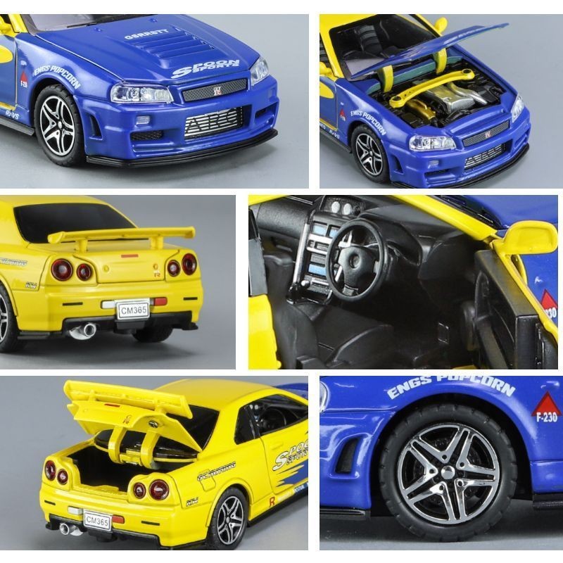 โมเดลรถสปอร์ต WL8S 1/32 Nissan GTR Skyline R34 สำหรับเด็ก จำลองโลหะผสม มีเสียงและแสง รถดึงกลับของเล่นตกแต่ง ราคา ถูกที่สุด ดีลบีเคเค แกลเลอรีภาพที่ 4