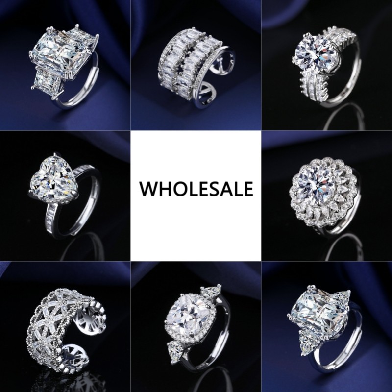WHOLESALE / 100 in-Stock 925 Silver Fashion Light Luxury Diamond-Studded Rings