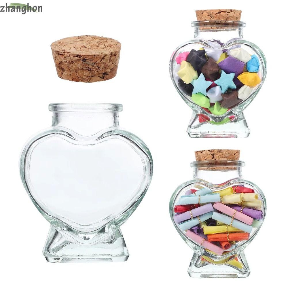 ZHANGHONG Wishing Bottle, Craft Origami Stars Glass Bottle, Fashion Peach Heart Shape Glass Jars for