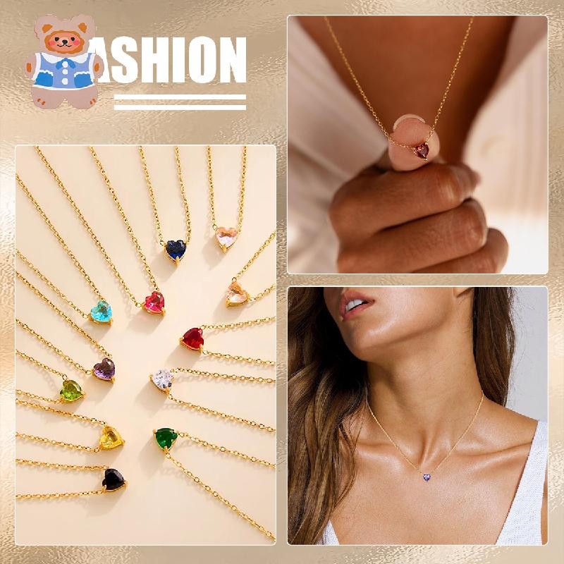 [CRS]แฟชั่นใหม่ประกายรูปหัวใจจี้คริสตัล12 Birthstonesสร้อยคอผู้หญิงเครื่องประดับวันเกิดของขวัญ
