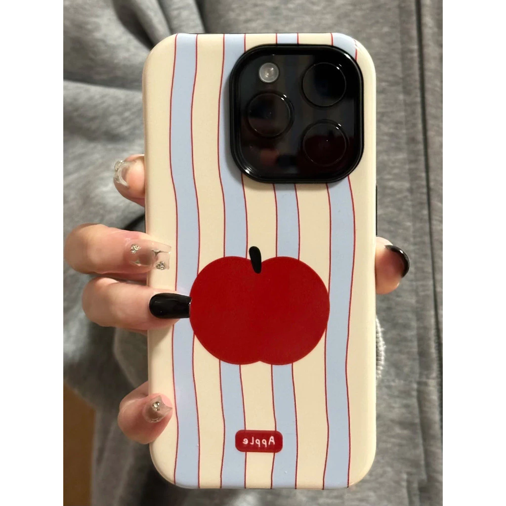แนวตั้งสีแดงApple 2-in-1 สําหรับApple 17/16 เคสโทรศัพท์iPhone 15 Pro Maxฟิล์มใหม่ 14/13 Creative 12/11 Pro Max 7/8 Plusสองชั้นGlossyเคสโทรศัพท์