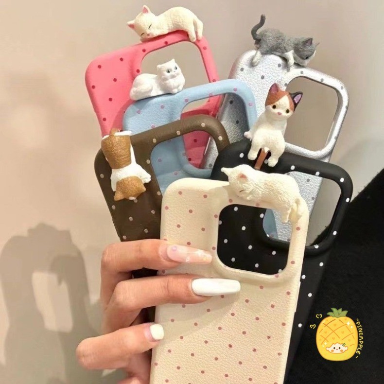 ใช้งานร่วมกับสําหรับ IPhone 16 15 14 13 12 11 Pro Max X XR XS Max 7 8 Plus น่ารักการ์ตูน 3D ลูกแมว full-body fall protection เคสโทรศัพท์ Soft cove