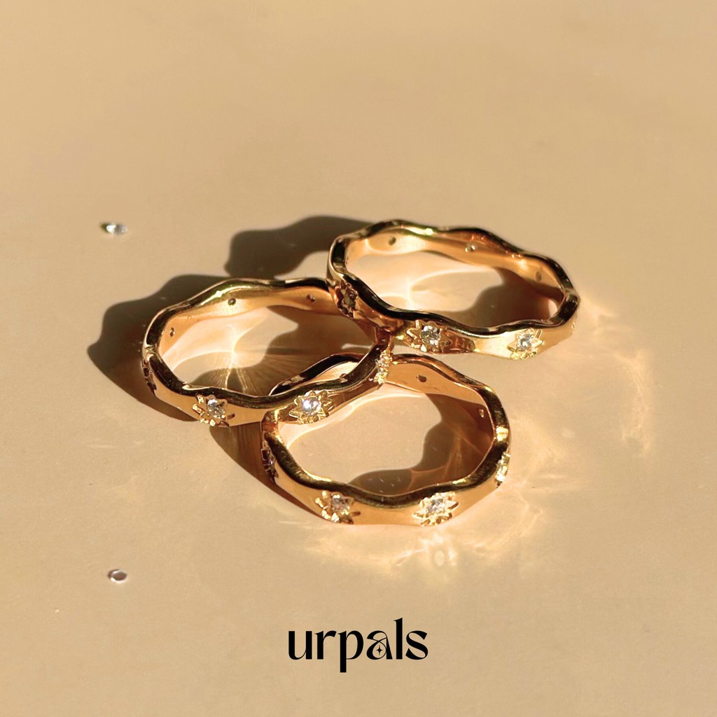 URPALS แหวนประดับเพชร Diamond CZ ตัวเรือน Stainless ชุบทอง 18K แพ้ง่ายใส่ได้