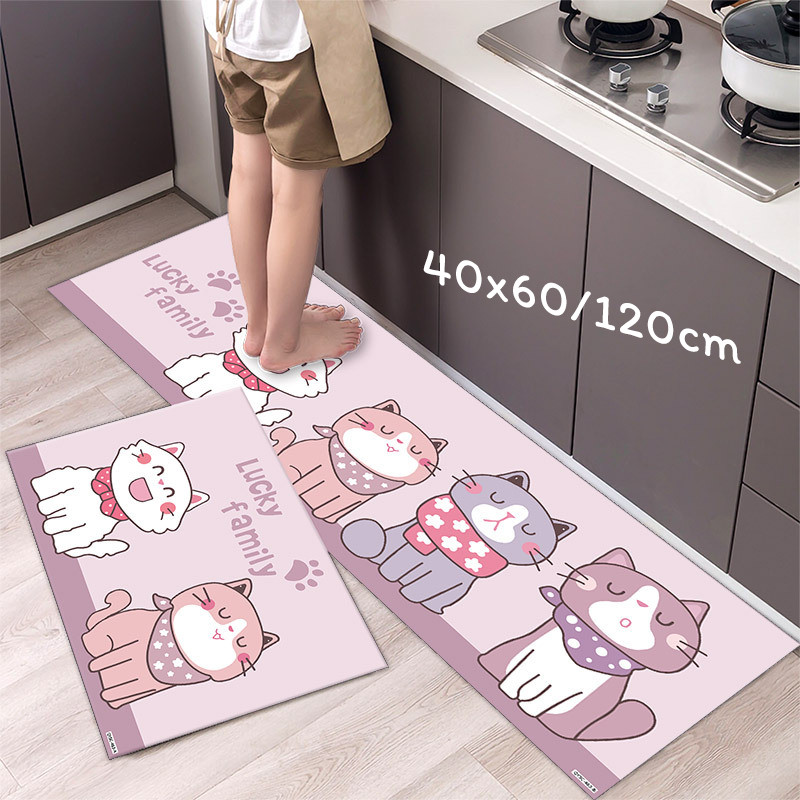 พรมห้องครัว พิมพ์พรม ซึมซับน้ำดี กันลื่น ขนาด 40x60/120cm รูปแมวการ์ตูน