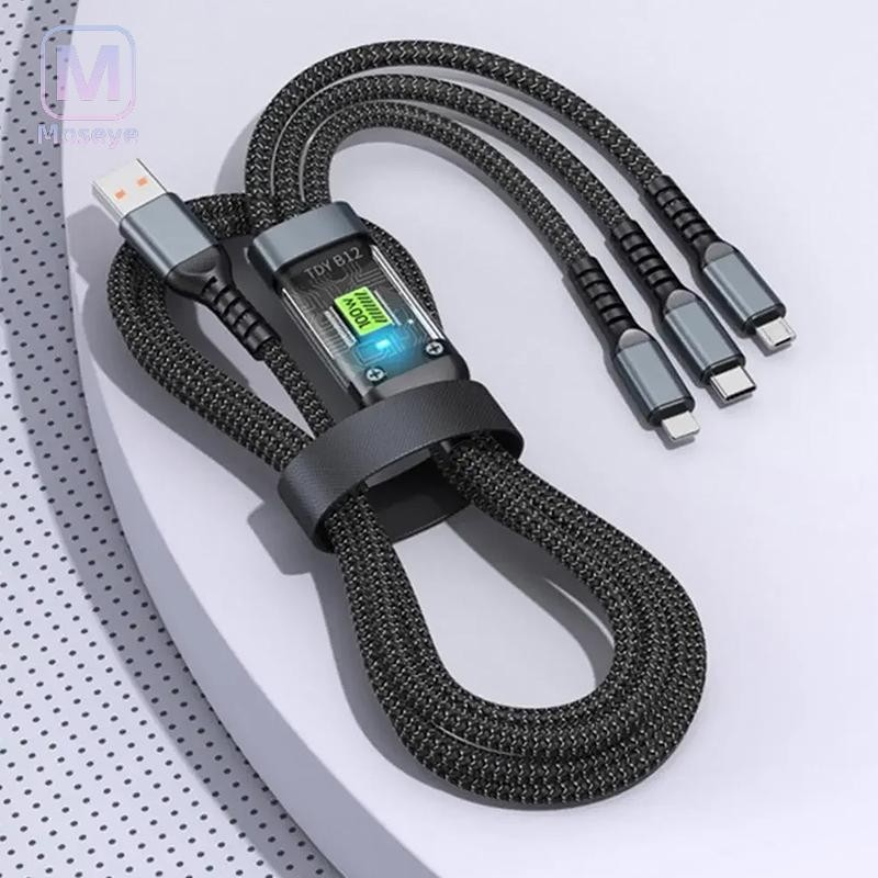 Tianyuanfff 100W Fast สายชาร์จ Multi Charger CABLE ไนลอนถักหลาย USB Universal 3 In 1 สายชาร์จอะแดปเตอร์ Type-C Micro Well