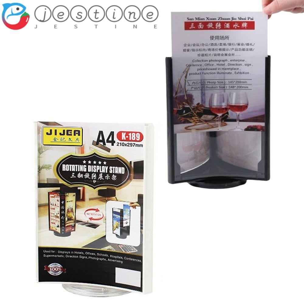 JESTINE อะคริลิคหมุนตารางการ์ด,สามด้านเรียบหมุนเมนูขาตั้งจอแสดงผล,ประหยัดพื้นที่พื้นผิว Arc ประกอบง่