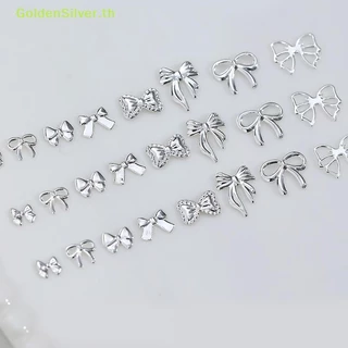 Goldensilver 50pcs โลหะ Bowknot เล็บตกแต่ง Silver Gold เล็บ Ch DIY เล็บออกแบบเครื่องประดับอุปกรณ์เสริมเครื่องมือ TH