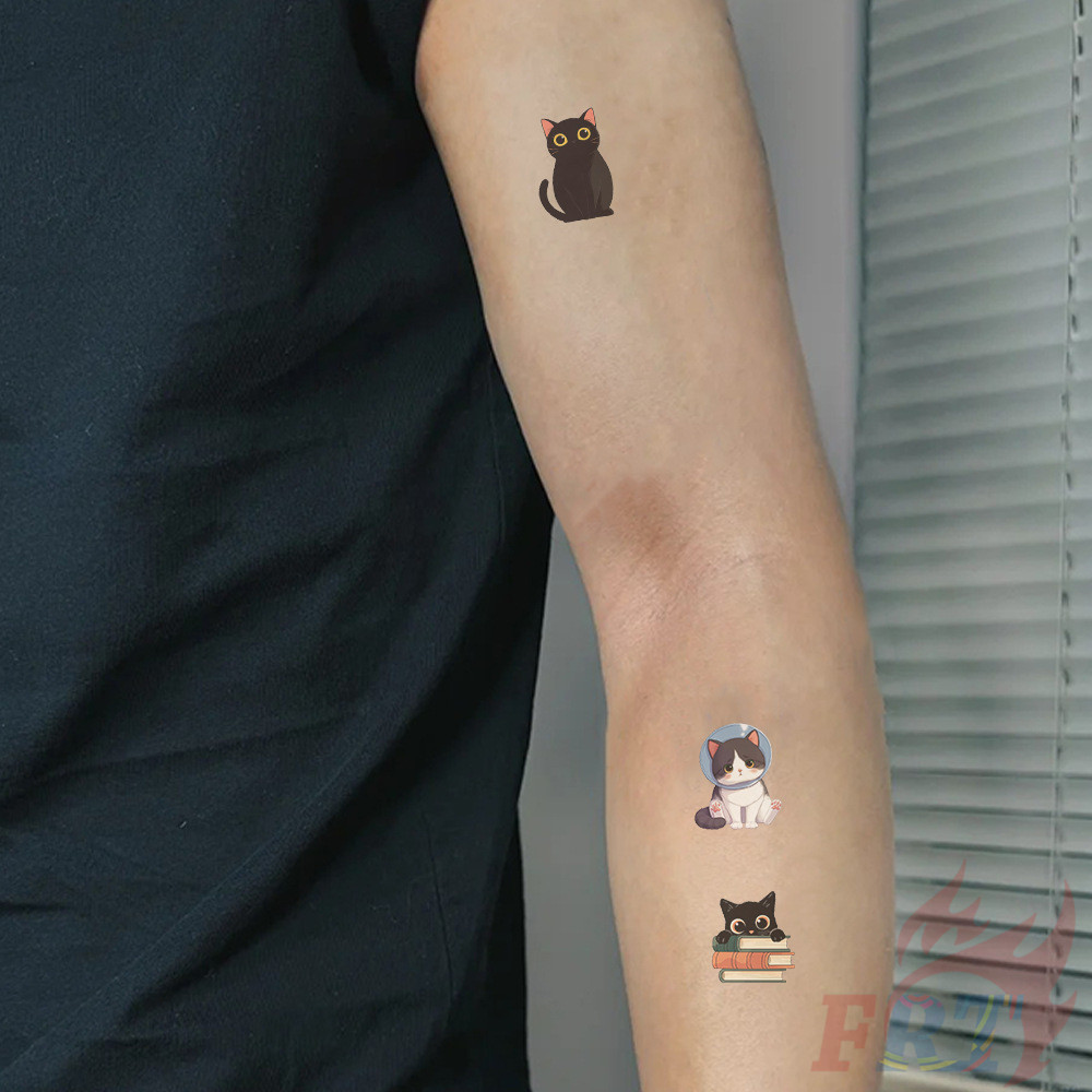 10แผ่น/ชุด ❤ สติ๊กเกอร์รอยสักชั่วคราวแมวการ์ตูนน่ารัก ❤ รอยสักกันน้ําสําหรับแขนเซ็กซี่กระดูกไหปลาร้าร่างกายศิลปะมือเท้า - รูปที่ 5