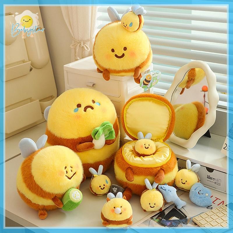 [InthehotT] 20 ซม.สีเขียวปาร์ตี้ผึ้งตุ๊กตาพวงกุญแจ PP Cotton Bee ของเล่นน่ารักกระเป๋าจี้การ์ตูน Expression Bee Plush ของเล่นเด็ก [ใหม่]