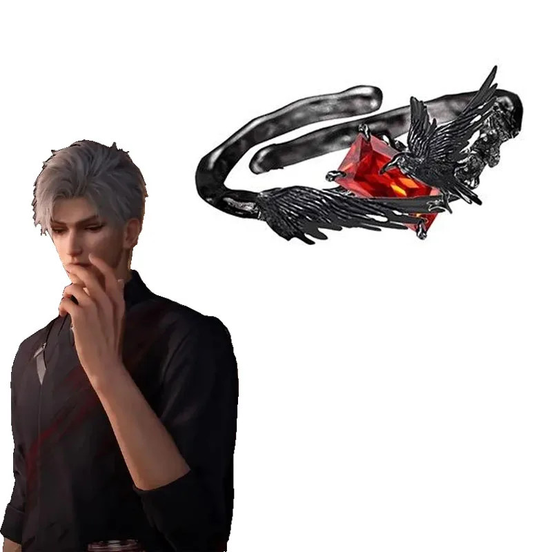 เกมรักและ Deepspace Sylus Crow คอสเพลย์แหวน Unisex ปรับเปิดอัญมณีสีแดงแหวน Punk เครื่องประดับอุปกรณ์เสริม Prop