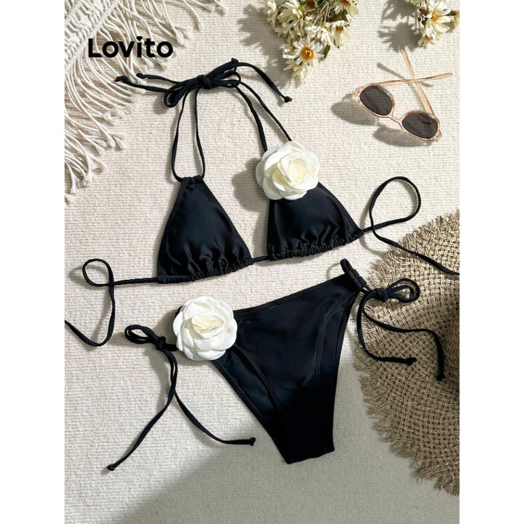 Lovito ชุดบิกินี่ดอกไม้สามมิติที่สง่างามธรรมดาสำหรับผู้หญิง LNL72126