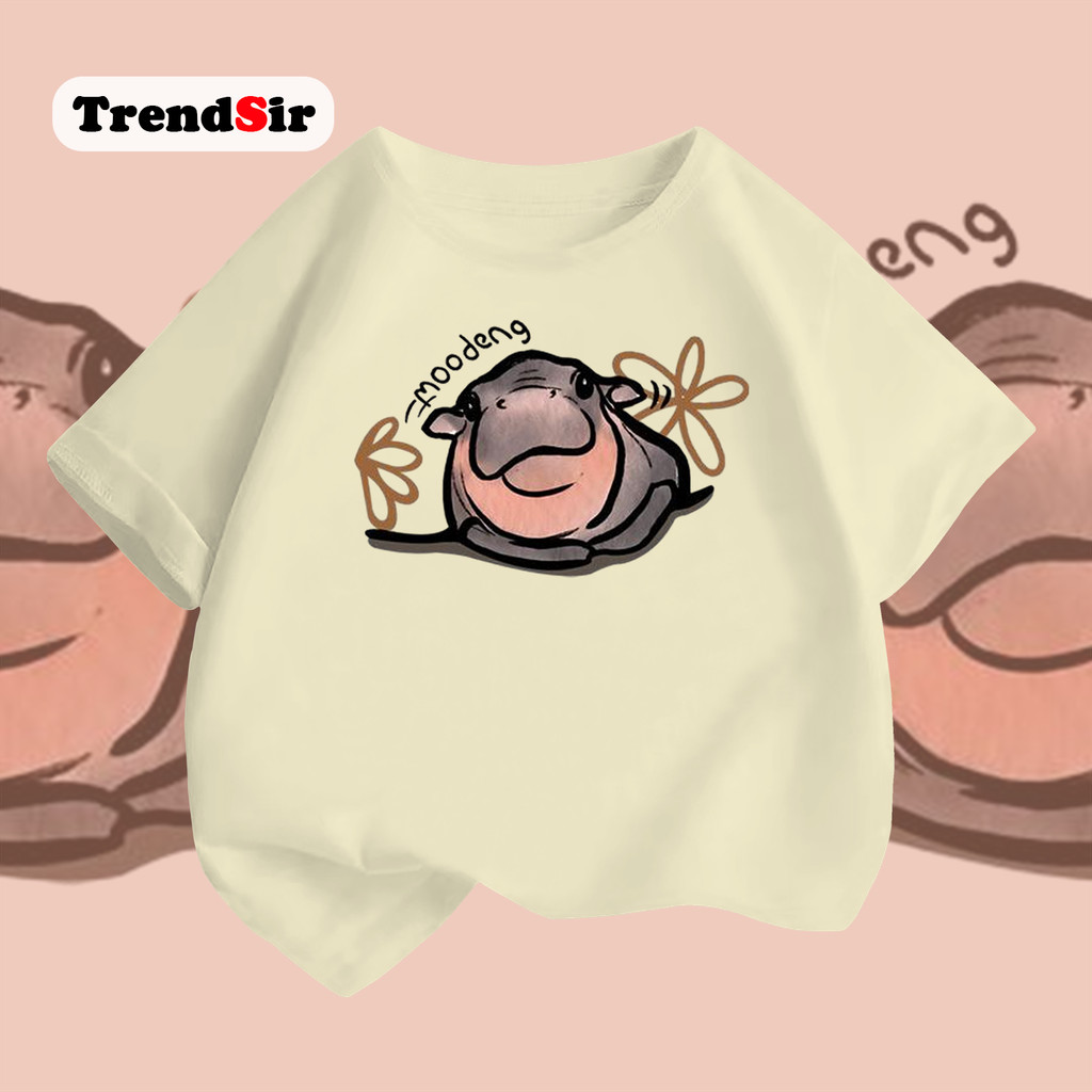 TrendSir พร้อมส่ง kids clothes ชุดเด็ก ผญ ชุดหมูเด้ง เสื้อหมูเด้ง Bouncy pig shirt เงยหน้า 100%cotton 7สี 100-140