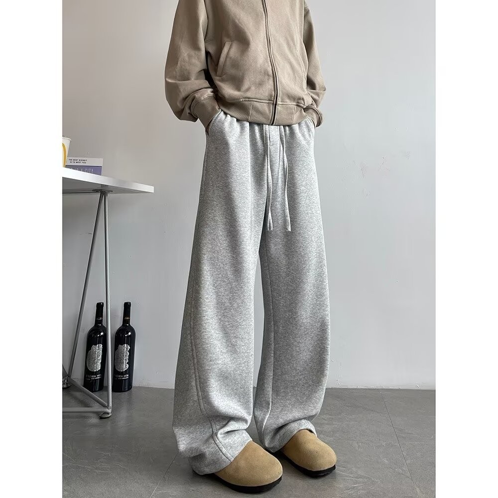 2024ใหม่ฤดูใบไม้ร่วงผู้ชายเวอร์ชั่นเกาหลีของอบอุ่นเอวสูง drawstring กางเกงลายหลวม