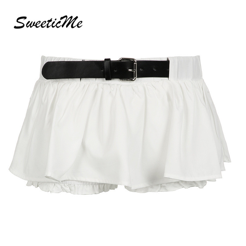 Sweeticme ผู้หญิง 2024 เข็มขัดแฟชั่นใหม่เซ็กซี่สลิมฟิตสีทึบทุกการแข่งขันกระโปรงมินิ