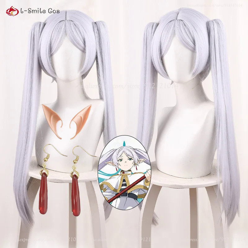 Anime  Frieren Cosplay Wig 65cm Silver White Women Frieren Wigs Heat Resistant Synthetic Hair + Wig 