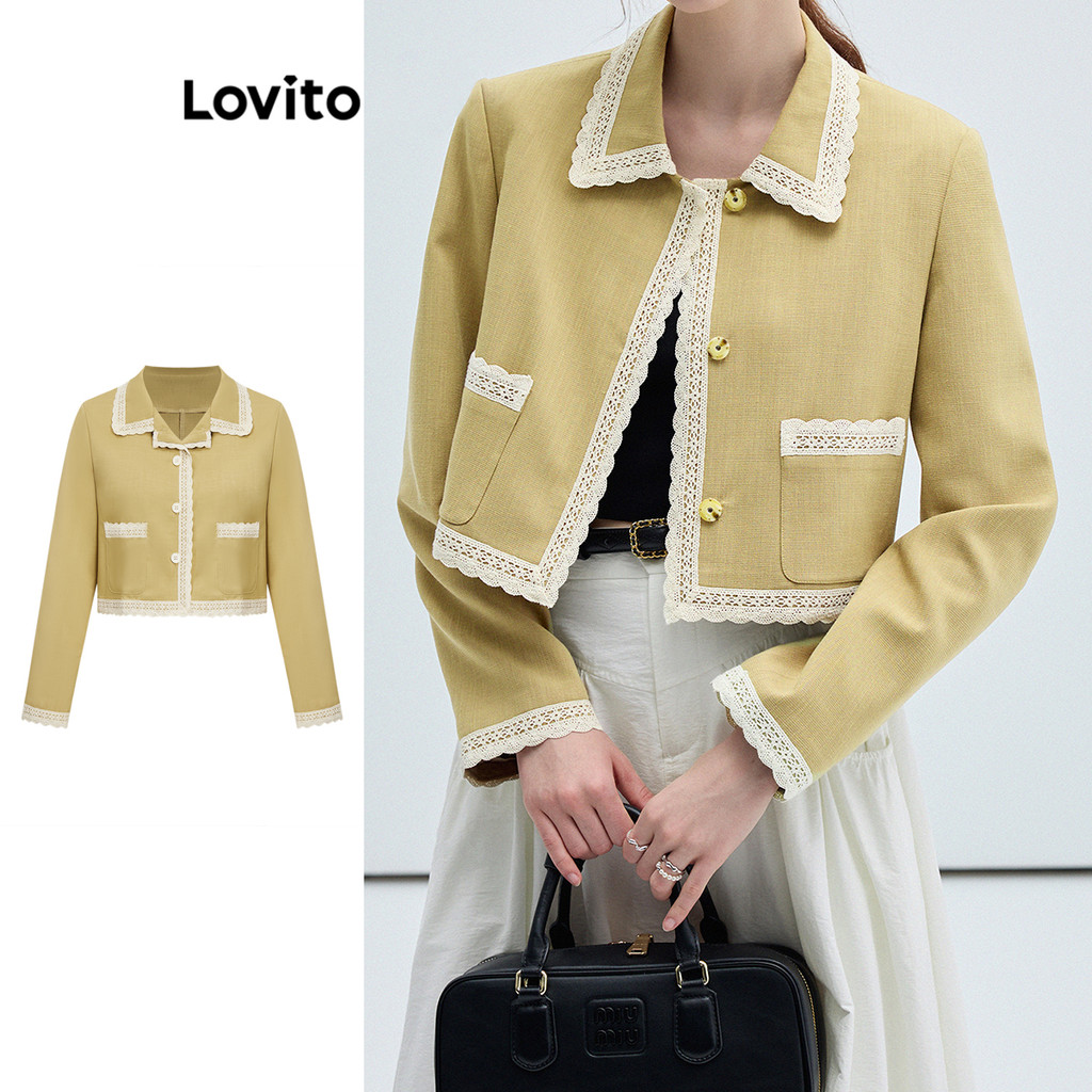 Lovito แจ็คเก็ตสีพื้นเรียบๆ ลำลองสำหรับผู้หญิง AD1061187