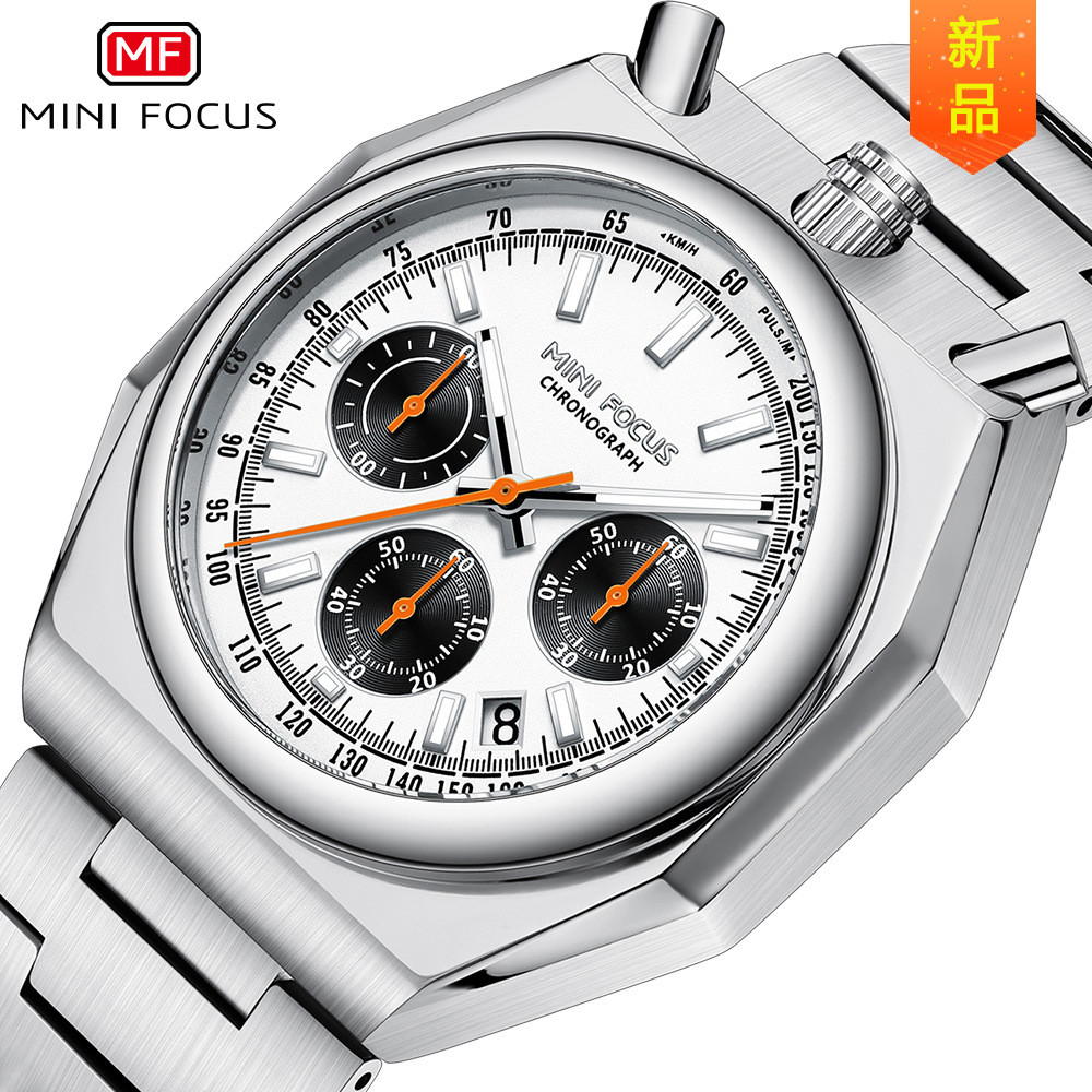 Mini FOCU Retro สไตล์มัลติฟังก์ชั่นควอตซ์ Pulse Gauge สายเหล็กนาฬิกาผู้ชาย 0601G