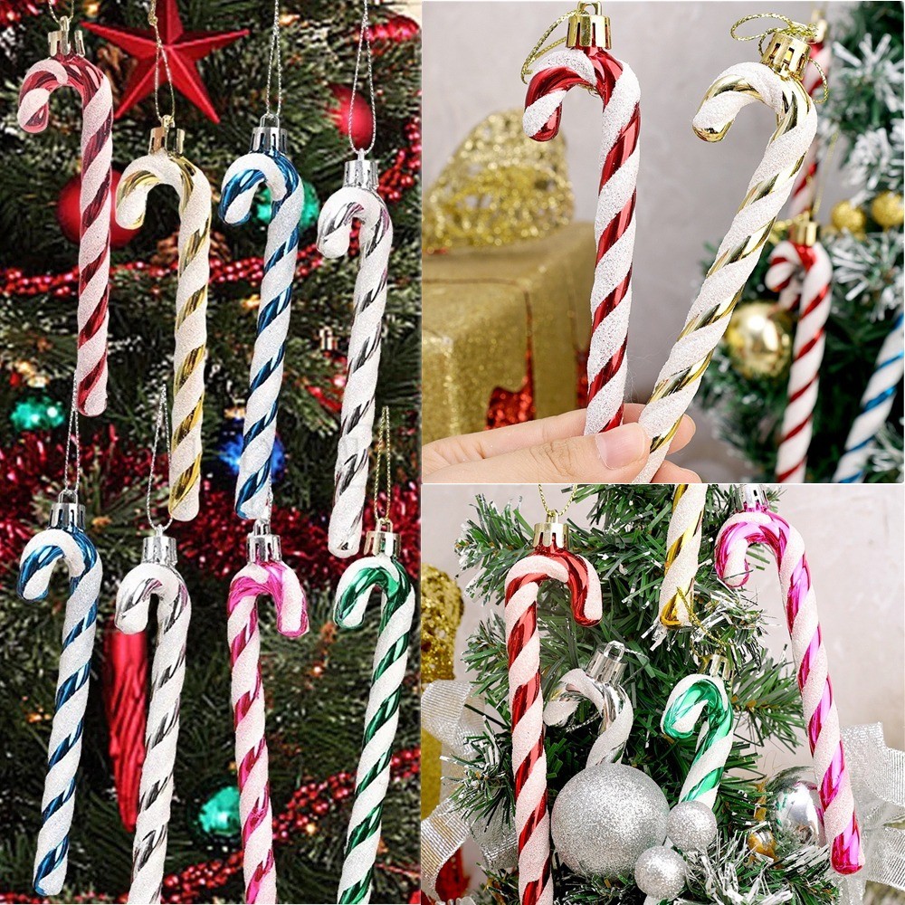 6pcs Christmas Candy Cane จี้ต้นคริสต์มาสทาสีพลาสติก Twisted Cane จี้ปีใหม่ Christmas Party เครื่องประดับคริสต์มาสของขวัญ