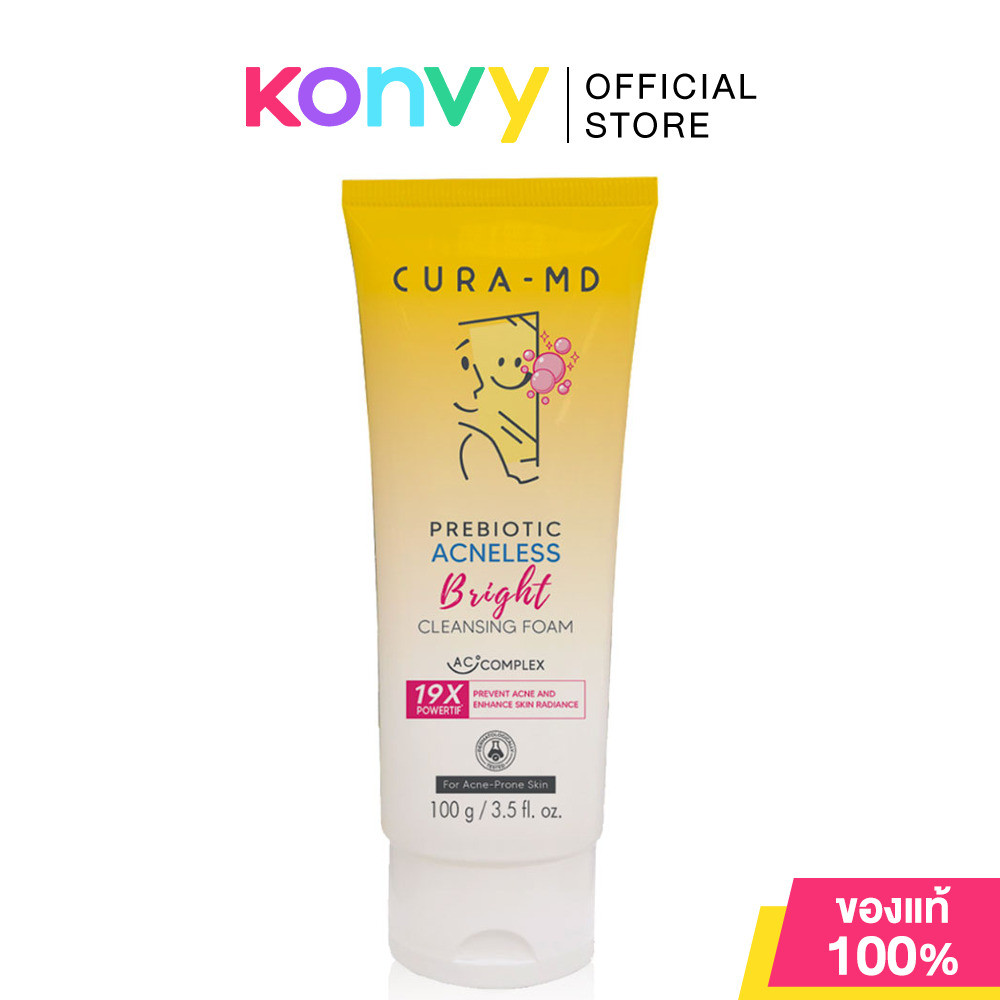 Cura-MD Prebiotic Acneless Bright Cleansing 100g​ โฟมเซรั่มทำความสะอาดผิวหน้าพรีไบโอติก สูตรไบรท์.