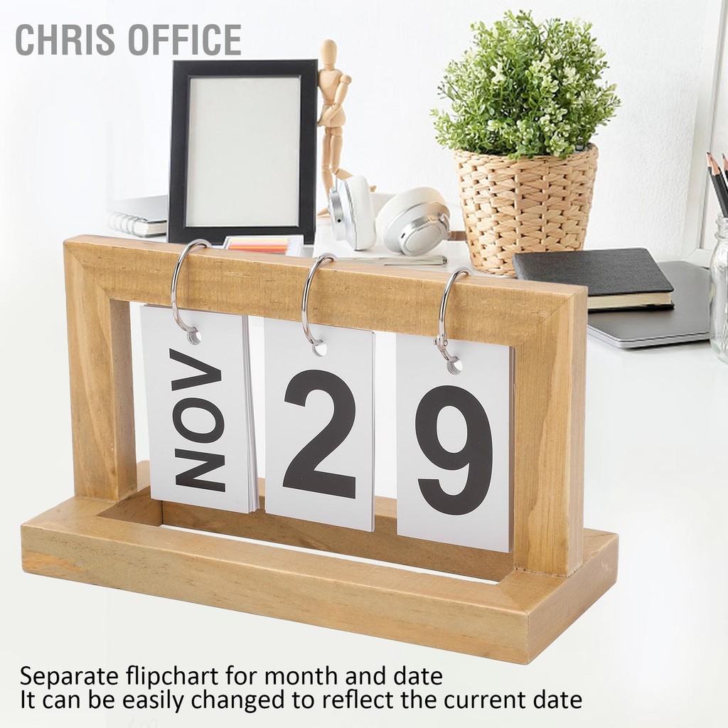 Chris office ปฏิทินตั้งโต๊ะขนาดเล็กสีไม้เดือนวันที่แยกแผนภูมิพลิกตกแต่งเดสก์ท็อปที่ใช้งานได้จริงอย่างมีสไตล์