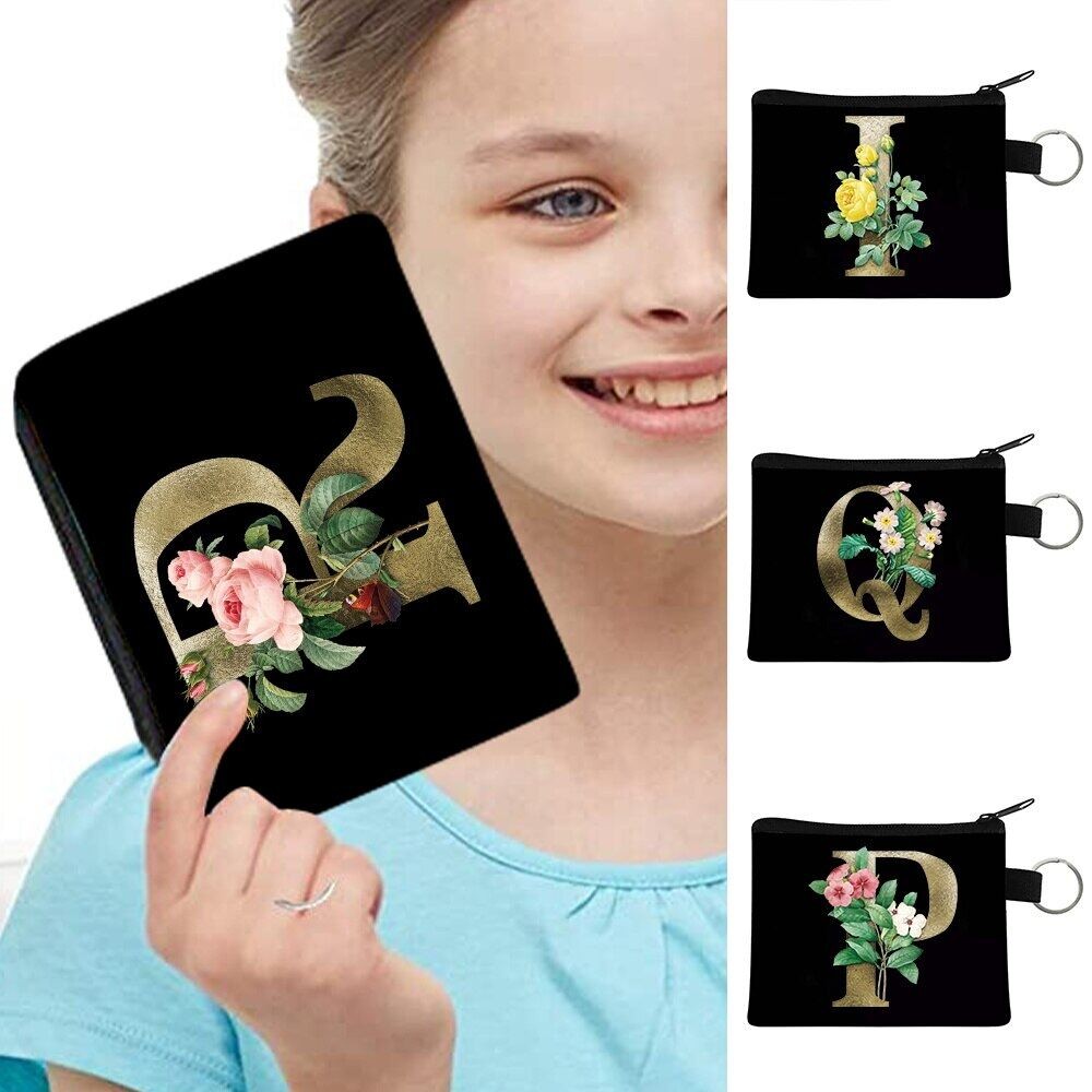 กระเป๋าสตางค์ Unisex Canvas ผู้ถือบัตรดอกไม้สีทองพิมพ์กระเป๋าถือ Ziplock Key Storage Bag Golden Flower Series