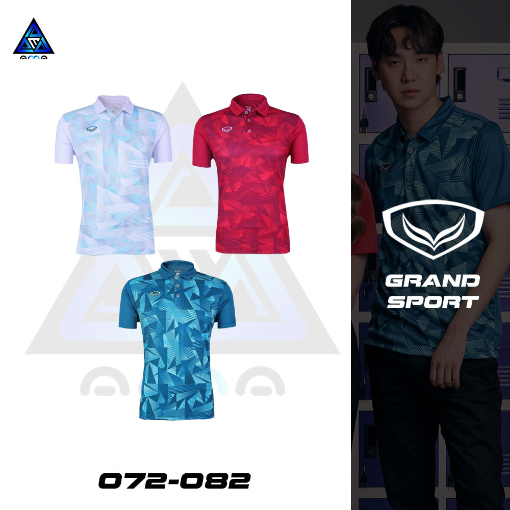 GRAND SPORT เสื้อคอปกพิมพ์ลายทั้งตัว รหัส 072082 ผ้าโพลีอีสเตอร์ เบา แห้งไว ยูนิเซ็กซ์