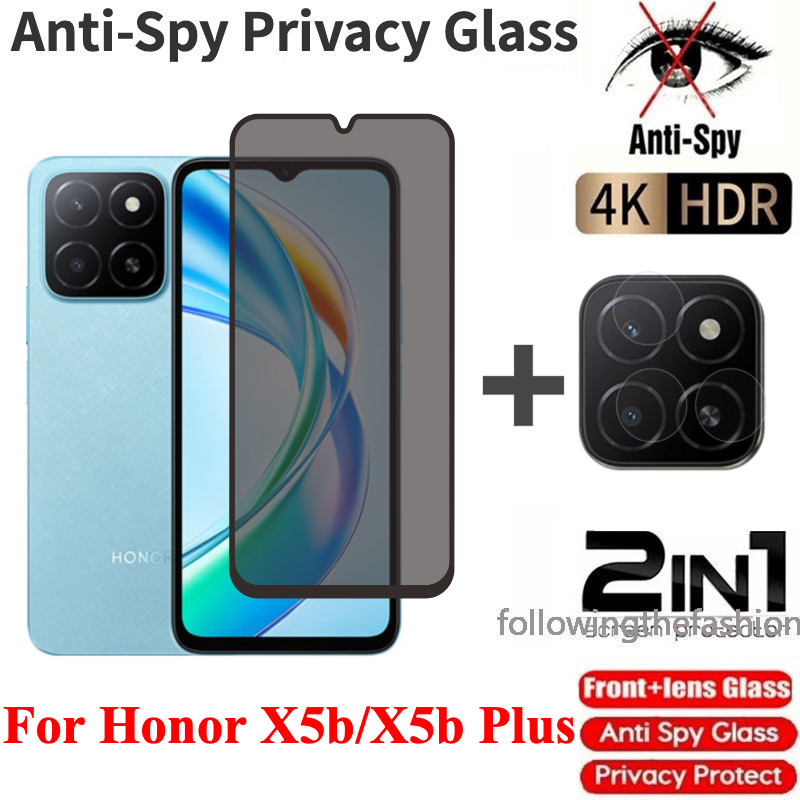 คลุมทั้งหมดหน้าจอโค้งส่วนตัวกระจกนิรภัยสําหรับ Honor X5b 4G X5b Plus X5 b 2024 Protector Anti Peek ความเป็นส่วนตัวด้านหน้าป้องกันหน้าจอกลับกล้องเลนส์ป้องกันฟิล์ม