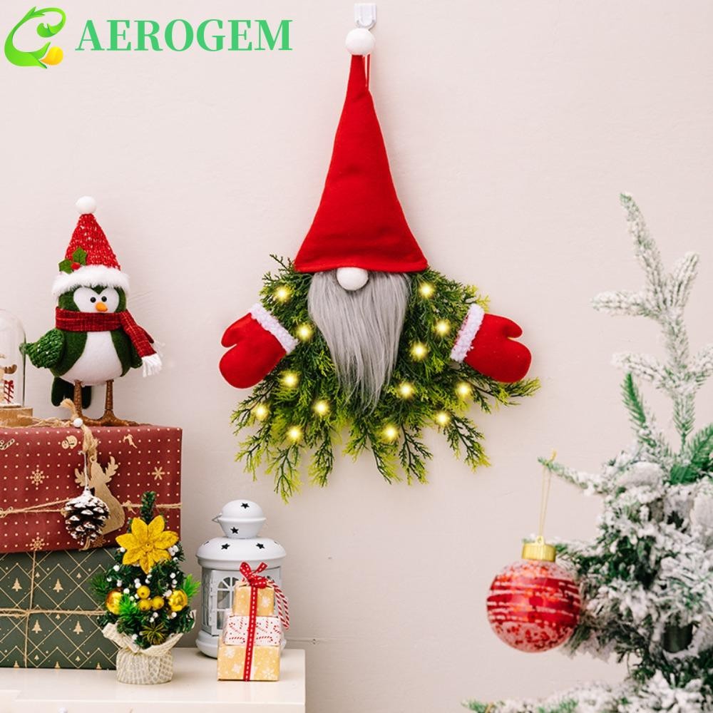 Aerogem พวงหรีด Gnome เรืองแสง, สาขาประดิษฐ์ส่องสว่างคริสต์มาส Santa Garland, Creative หมวกยาว Faceless ตุ๊กตาแขวนเครื่องประดับ Porch