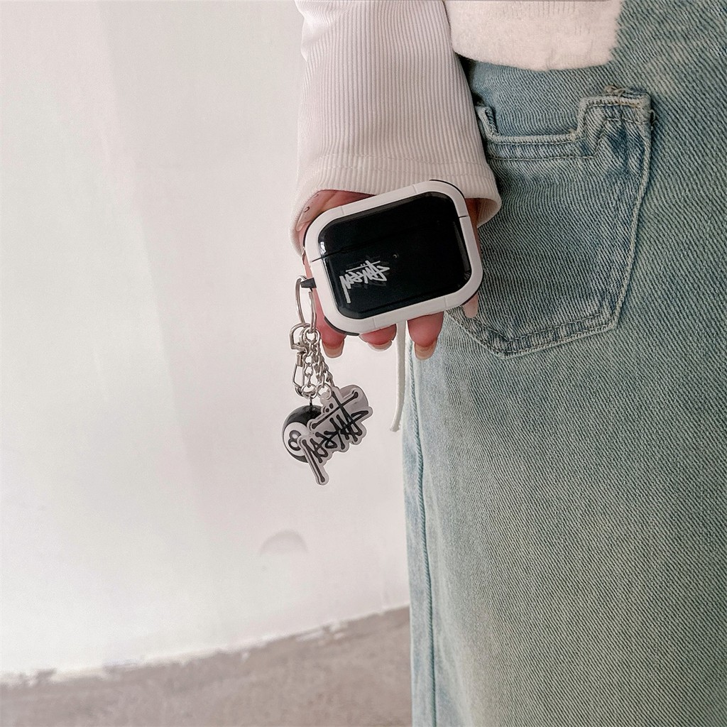 Armor STUSSY ปลอกซิลิโคนพร้อมพวงกุญแจสําหรับ AIRPODS 4 ANC PRO 1/2/3 PRO เคสป้องกัน - รูปที่ 7