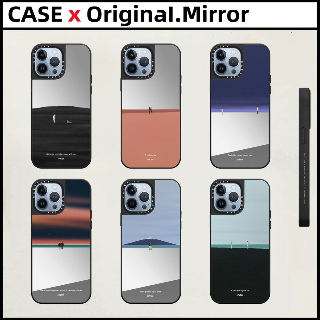 Casetify Suntur ล้านลอง & ขวาเวลากระจก iPhone สําหรับ 16 Pro MAX 15 14 13 12 11 Pro MAX 14 15 16 Plus TPU ตัวอักษรด้านข้างกันกระแทกฝาครอบโทรศัพท์กลับปลอก
