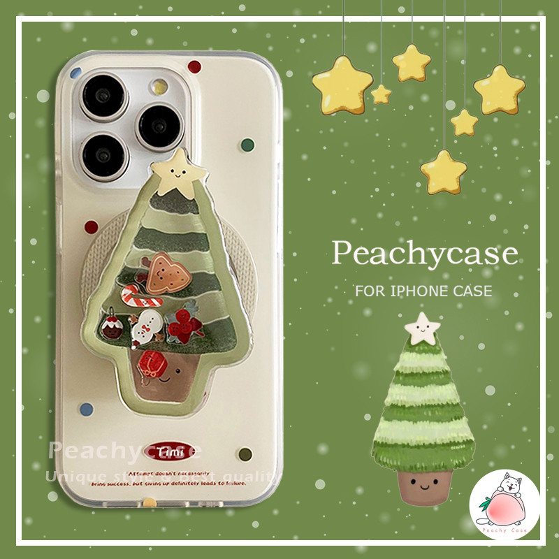 น่ารัก Star Christmas Tree Slippable Holder ไร้สายชาร์จแม่เหล็กเคสโทรศัพท์สําหรับ iPhone 16 15 14 13 Pro Max Anti-scratch IMD ปกหลังปลอก
