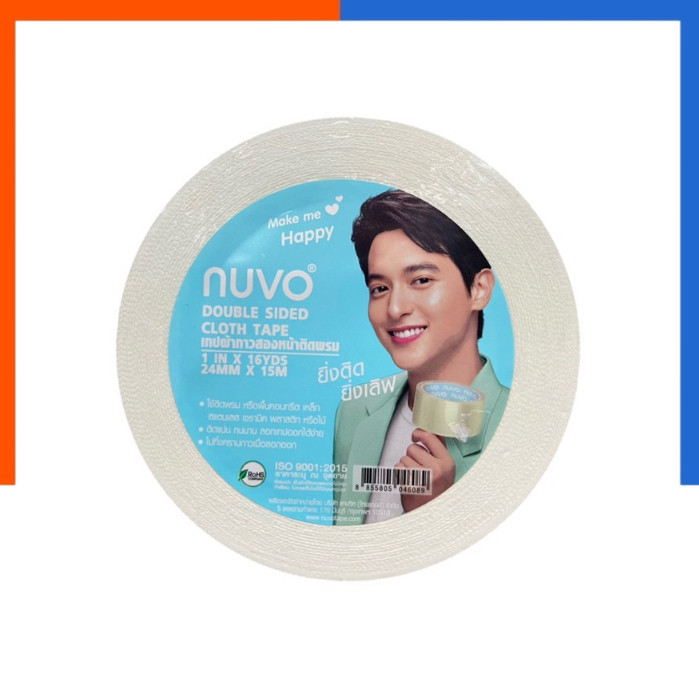 เทปกาวสองหน้า บาง ติดผ้า ติดพรม เทป NUVO เหนียวกว่าทุกรุ่น ติดผ้า ติดเหล็ก ไม้ พลาสติก 12/24mmx15เมตร ตาข่าย cloth tap