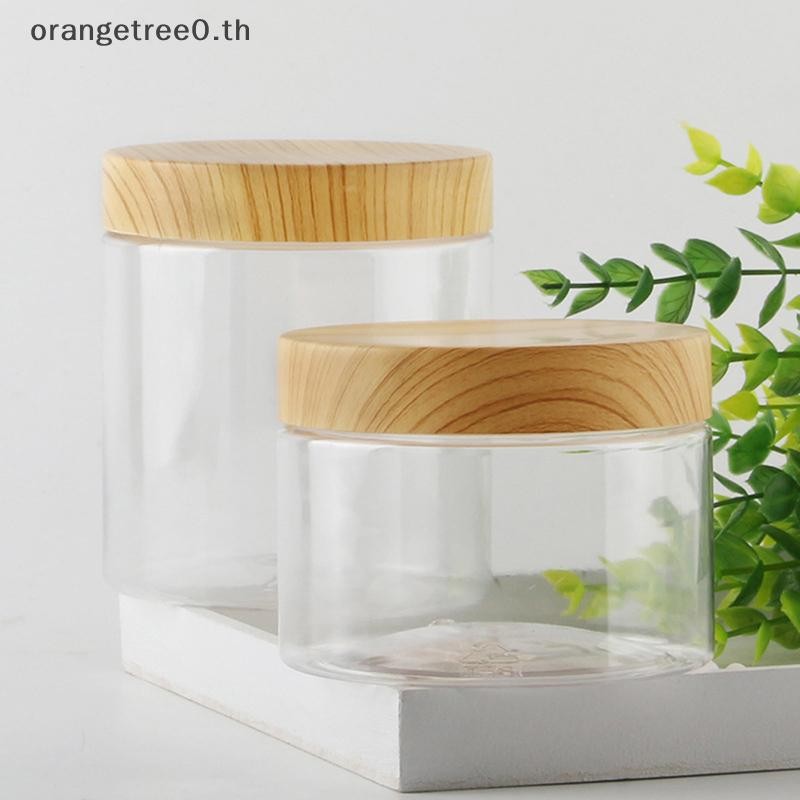 หรือภาชนะขวดใสเปล่าพร้อมฝาไม้เลียนแบบพลาสติกขวดเก็บพลาสติก oe