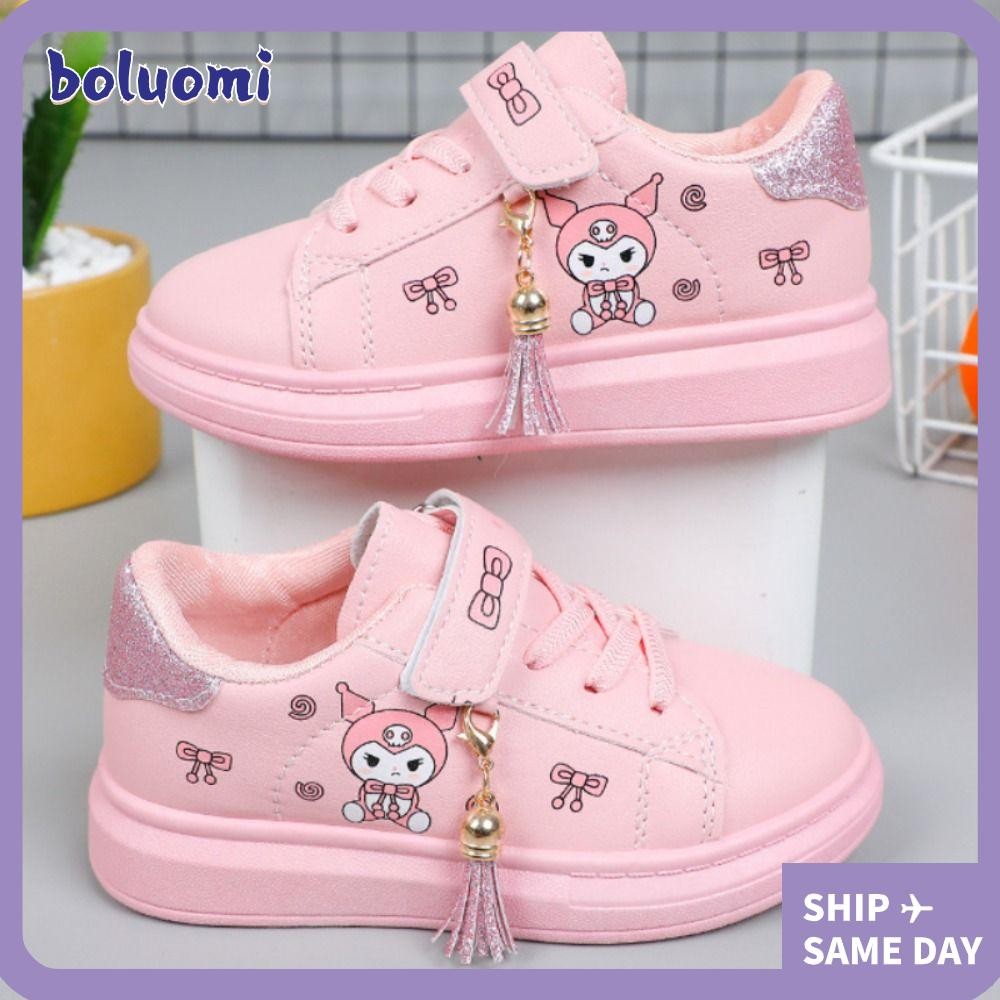 SANRIO โบลูโอมิ รองเท้าผ้าใบแฟชั่นเด็กผู้หญิง,ฤดูใบไม้ผลิและฤดูใบไม้ร่วงการ์ตูน คุโรมิ เด็กรองเท้าลําลอง,ป้องกันการลื่นไถลด้านล่างนุ่ม ซานริโอ รองเท้ากระดานเด็กนักเรียนประถม