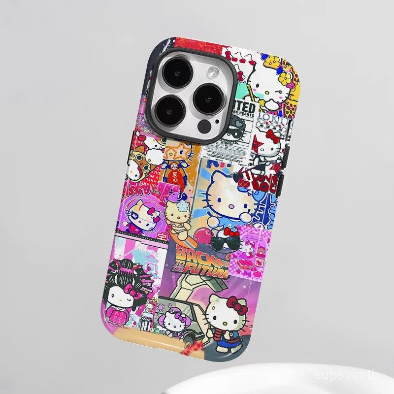 เคสแข็งสองชั้นลายการ์ตูนโปสเตอร์ Hello Kitty เคสโทรศัพท์มือถือสำหรับ iPhone 11PROMAX IP 16PROMAX 16 