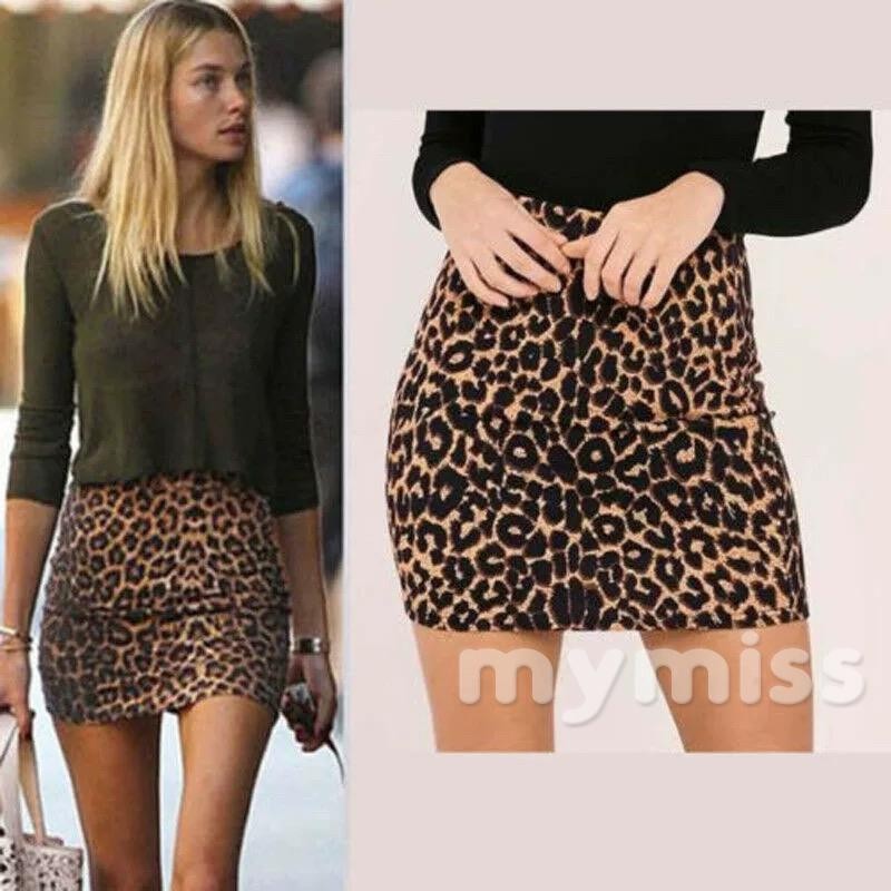 Mymiss1-ผู้หญิงbodyconกระโปรงดินสอเสือดาวพิมพ์เอวสูงmini Partyสวมใส่ชุดสั้น