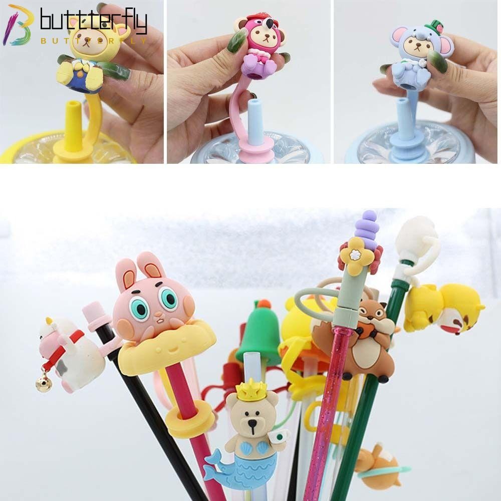 Buttterfly โบว์ฟางหมวก, ปลั๊กกันฝุ่นป้องกันรั่วซิลิโคนฟางเคล็ดลับฝาครอบ, Creative ทนทาน Splash Proof Reusable ดื่มฟางเคล็ดลับฝาปิดบาร์