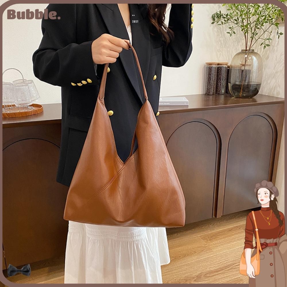 Bubble Underarm Hobo Bag, กระเป๋าสะพายความจุขนาดใหญ่สีทึบ, Fashion PU Leather Tote Bag Female