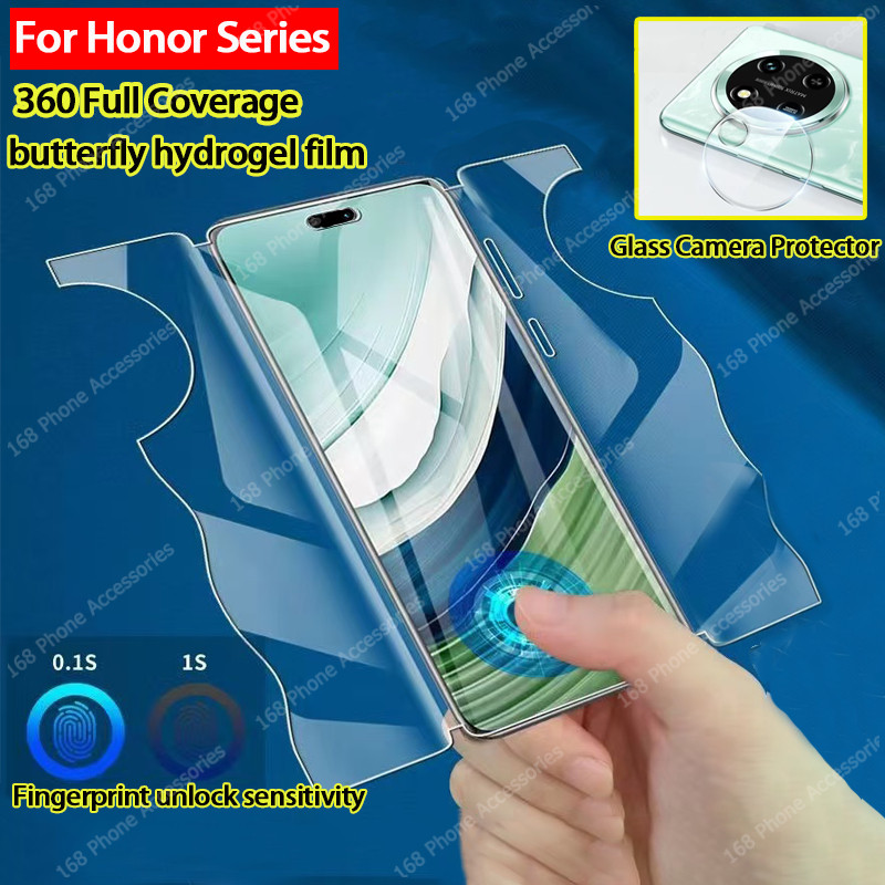 ฟิล์มกันรอย Honor X9C X9D Hydrogel ครอบคลุมเต็ม 360 องศาด้านหน้าและด้านหลัง สำหรับหน้าจอโค้ง TPU นุ่ม ฟิล์มรูปผีเสื้อ พร้อมตัวป้องกันเลนส์กล้อง